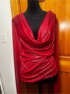 Urban Outfitters Red Draped Sheer-Sleeve Blouse